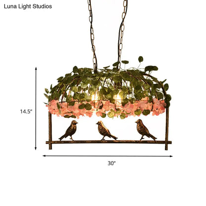 ديكوربايتس™ مصباح سقف معدني بتصميم قفص طيور عتيق مع ديكور زهور - لمسة نهائية من النحاس، رأسان/ثلاثة/أربعة - مثالي للمطاعم والجزر