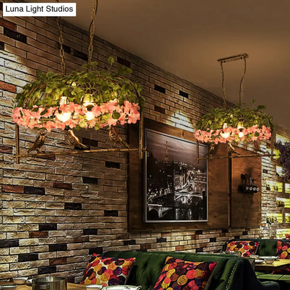 ديكوربايتس™ مصباح سقف معدني بتصميم قفص طيور عتيق مع ديكور زهور - لمسة نهائية من النحاس، رأسان/ثلاثة/أربعة - مثالي للمطاعم والجزر