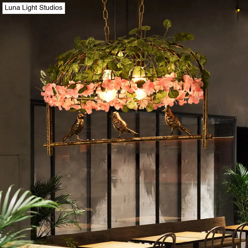 ديكوربايتس™ مصباح سقف معدني بتصميم قفص طيور عتيق مع ديكور زهور - لمسة نهائية من النحاس، رأسان/ثلاثة/أربعة - مثالي للمطاعم والجزر