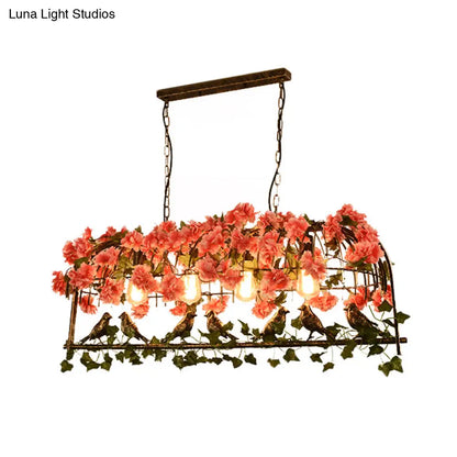 ديكوربايتس™ مصباح سقف معدني بتصميم قفص طيور عتيق مع ديكور زهور - لمسة نهائية من النحاس، رأسان/ثلاثة/أربعة - مثالي للمطاعم والجزر