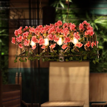 ديكوربايتس™ مصباح سقف معدني بتصميم قفص طيور عتيق مع ديكور زهور - لمسة نهائية من النحاس، رأسان/ثلاثة/أربعة - مثالي للمطاعم والجزر