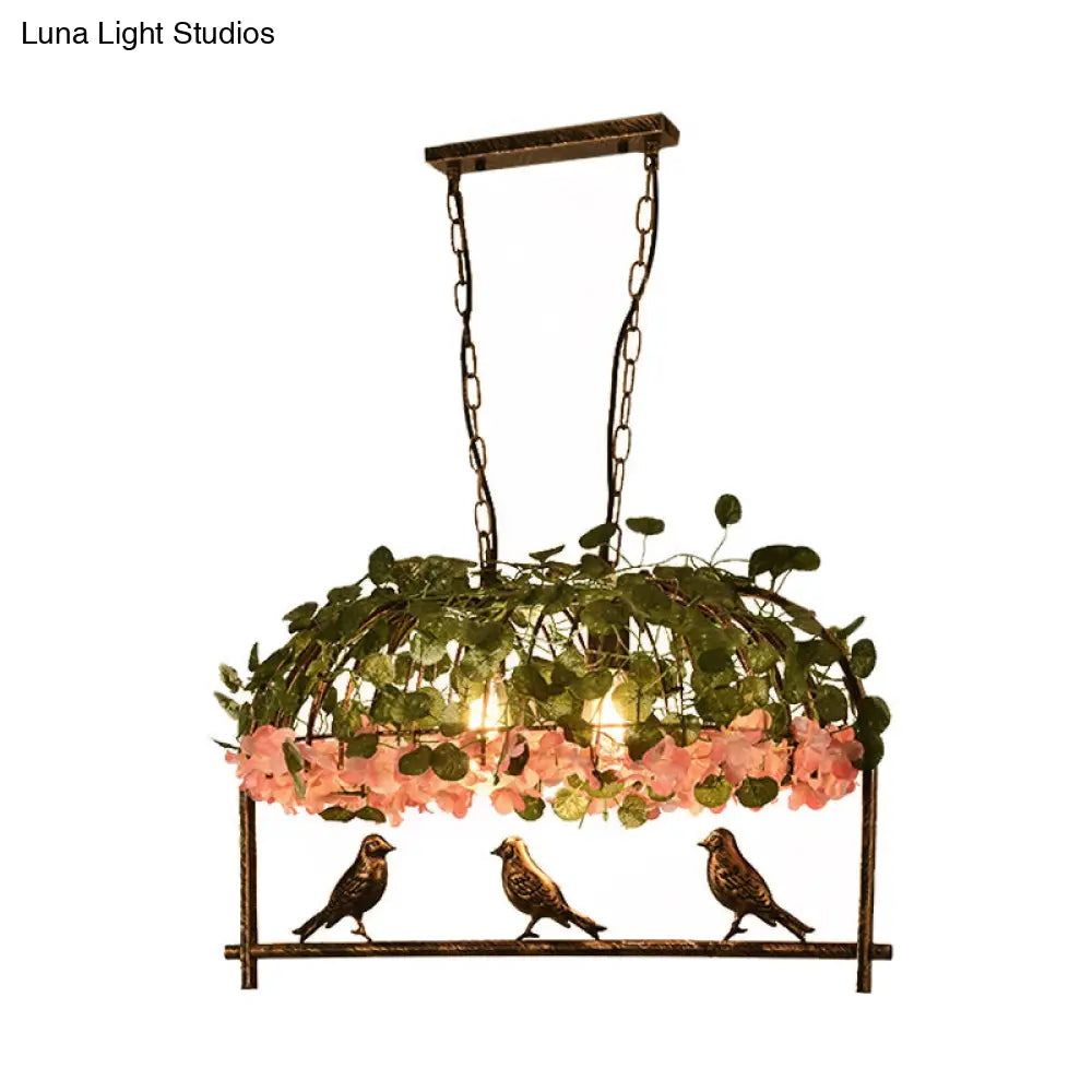 ديكوربايتس™ مصباح سقف معدني بتصميم قفص طيور عتيق مع ديكور زهور - لمسة نهائية من النحاس، رأسان/ثلاثة/أربعة - مثالي للمطاعم والجزر