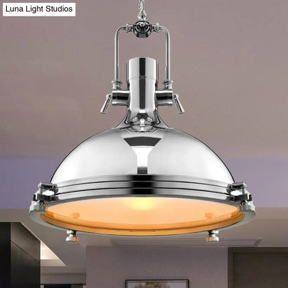 Retro Metal Head Pendant Lighting with Domed Shade - Stylish Dining Table Ceiling Light Fixture in Nickel/Chrome