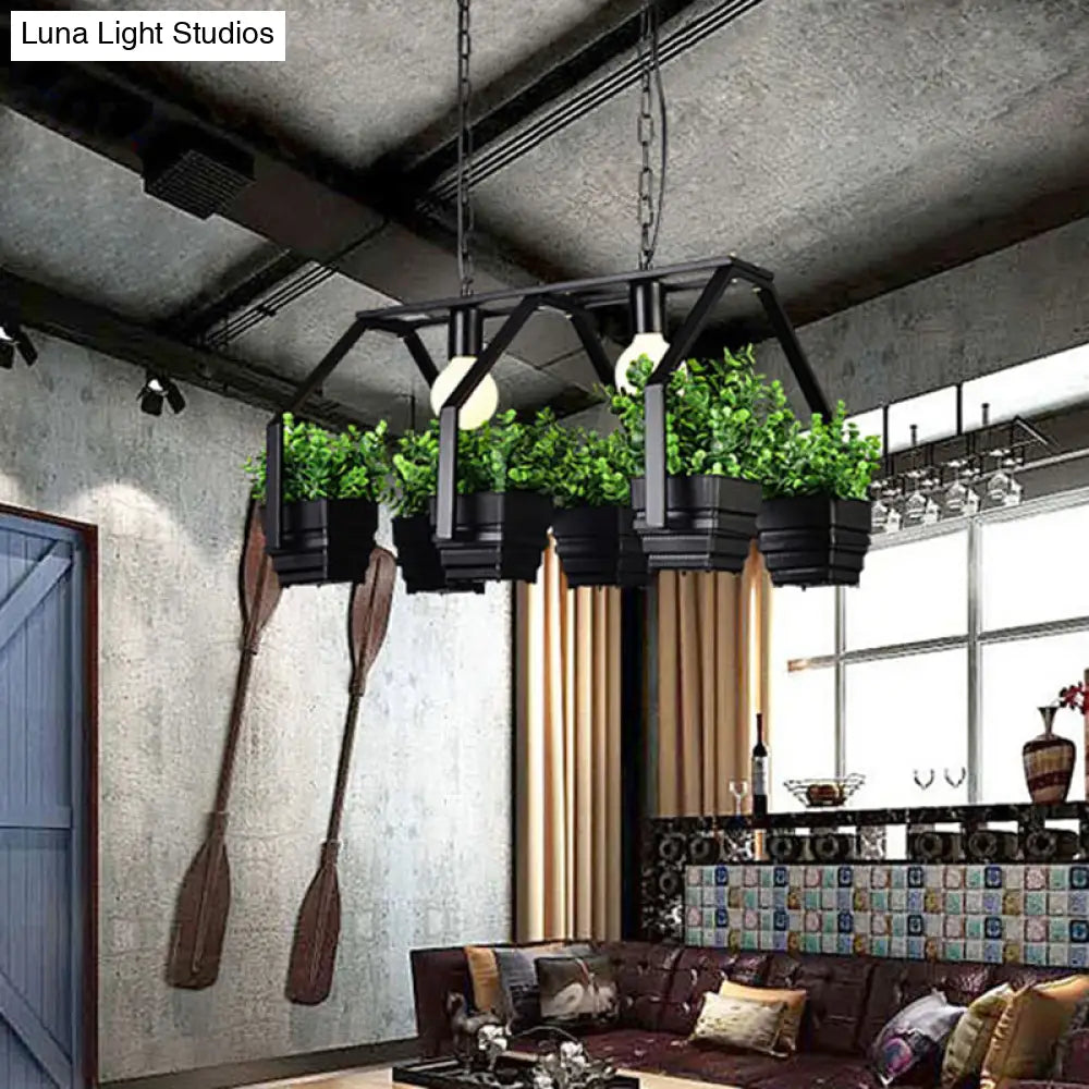 ديكوربايتس™ مصباح سقف جزيرة معدني عتيق مع مصباحين باللونين الأسود والأبيض - مثالي للمطاعم