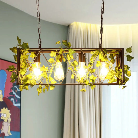 ديكوربايتس™ مصباح سقف جزيرة معدني عتيق مع مصباح LED ثنائي اللون أحمر/أخضر، تصميم مستطيل - مثالي للمطاعم