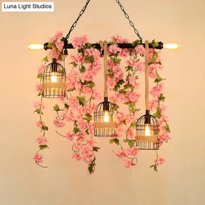 ديكوربايتس™ مصباح جزيرة معدني عتيق مع 5 قطرات من الزهور/النباتات الوردية/الخضراء للمطاعم