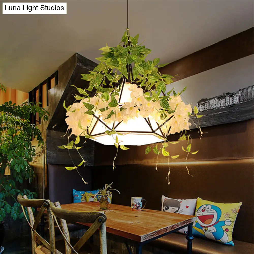 Retro Metal Pendant Light - Cherry Blossom Restaurant Design, White LED, 1 Head, 10"/15"/18" Width