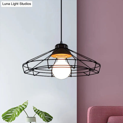 Retro Metal Pendant Light with Barrel/Cylinder Cage Shade - Bedroom Hanging Lamp in Black