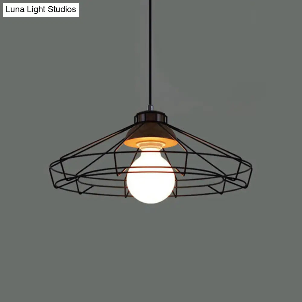 Retro Metal Pendant Light with Barrel/Cylinder Cage Shade - Bedroom Hanging Lamp in Black