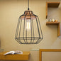 Retro Metal Pendant Light with Barrel/Cylinder Cage Shade - Bedroom Hanging Lamp in Black