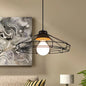 Retro Metal Pendant Light with Barrel/Cylinder Cage Shade - Bedroom Hanging Lamp in Black