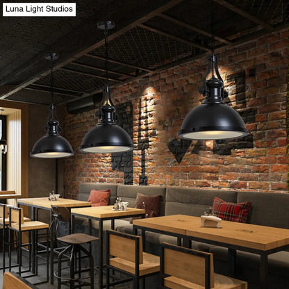 Retro Metal Pendant Light with Frosted Glass Diffuser - Bowl Restaurant Design