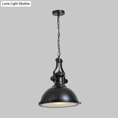 Retro Metal Pendant Light with Frosted Glass Diffuser - Bowl Restaurant Design