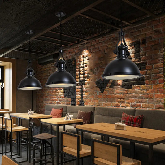 Retro Metal Pendant Light with Frosted Glass Diffuser - Bowl Restaurant Design