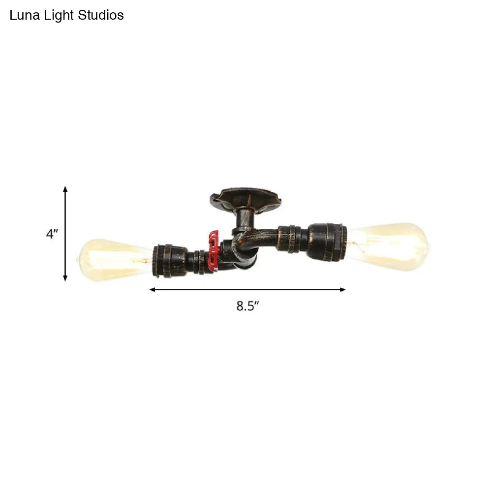 DecorBites™ DecorBites™ Retro Metallic Bare Bulb Indoor Semi Flush Mount 2-Light Ceiling Lamp in Antique Silver/Aged Brass/Antique Bronze