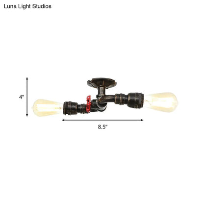 DecorBites™ DecorBites™ Retro Metallic Bare Bulb Indoor Semi Flush Mount 2-Light Ceiling Lamp in Antique Silver/Aged Brass/Antique Bronze