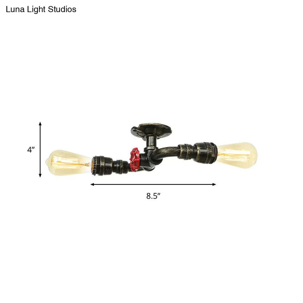 DecorBites™ DecorBites™ Retro Metallic Bare Bulb Indoor Semi Flush Mount 2-Light Ceiling Lamp in Antique Silver/Aged Brass/Antique Bronze