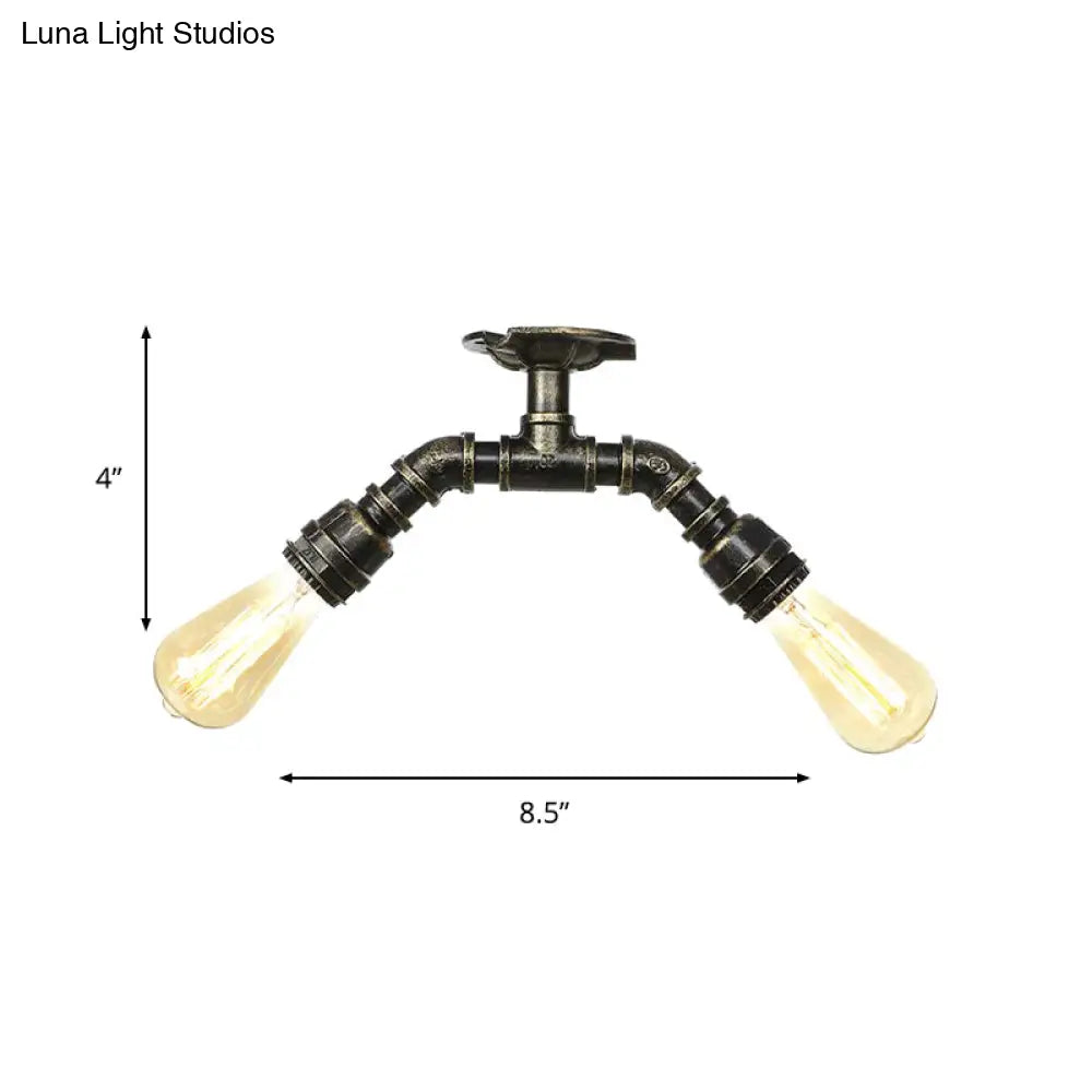 DecorBites™ DecorBites™ Retro Metallic Bare Bulb Indoor Semi Flush Mount 2-Light Ceiling Lamp in Antique Silver/Aged Brass/Antique Bronze