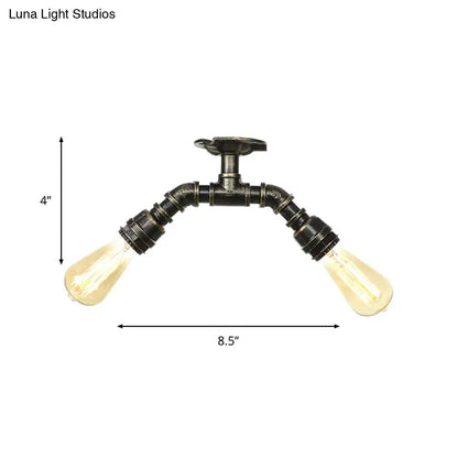 DecorBites™ DecorBites™ Retro Metallic Bare Bulb Indoor Semi Flush Mount 2-Light Ceiling Lamp in Antique Silver/Aged Brass/Antique Bronze