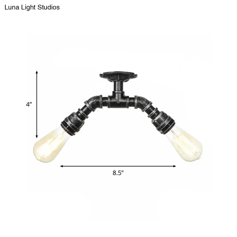 DecorBites™ DecorBites™ Retro Metallic Bare Bulb Indoor Semi Flush Mount 2-Light Ceiling Lamp in Antique Silver/Aged Brass/Antique Bronze