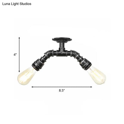 DecorBites™ DecorBites™ Retro Metallic Bare Bulb Indoor Semi Flush Mount 2-Light Ceiling Lamp in Antique Silver/Aged Brass/Antique Bronze