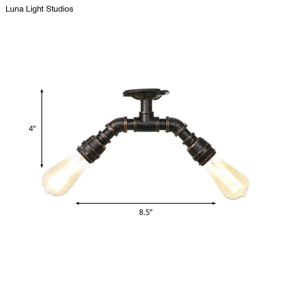 DecorBites™ DecorBites™ Retro Metallic Bare Bulb Indoor Semi Flush Mount 2-Light Ceiling Lamp in Antique Silver/Aged Brass/Antique Bronze