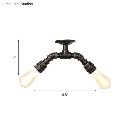 DecorBites™ DecorBites™ Retro Metallic Bare Bulb Indoor Semi Flush Mount 2-Light Ceiling Lamp in Antique Silver/Aged Brass/Antique Bronze