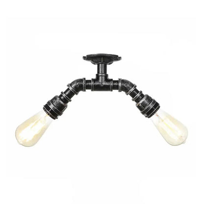 DecorBites™ DecorBites™ Retro Metallic Bare Bulb Indoor Semi Flush Mount 2-Light Ceiling Lamp in Antique Silver/Aged Brass/Antique Bronze