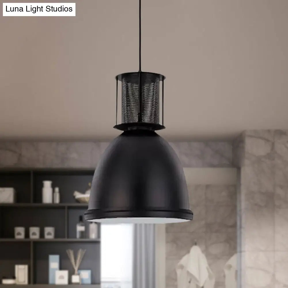 Retro Metallic Black Dome Pendant Light with Mesh Design, 7.5"/11" Width