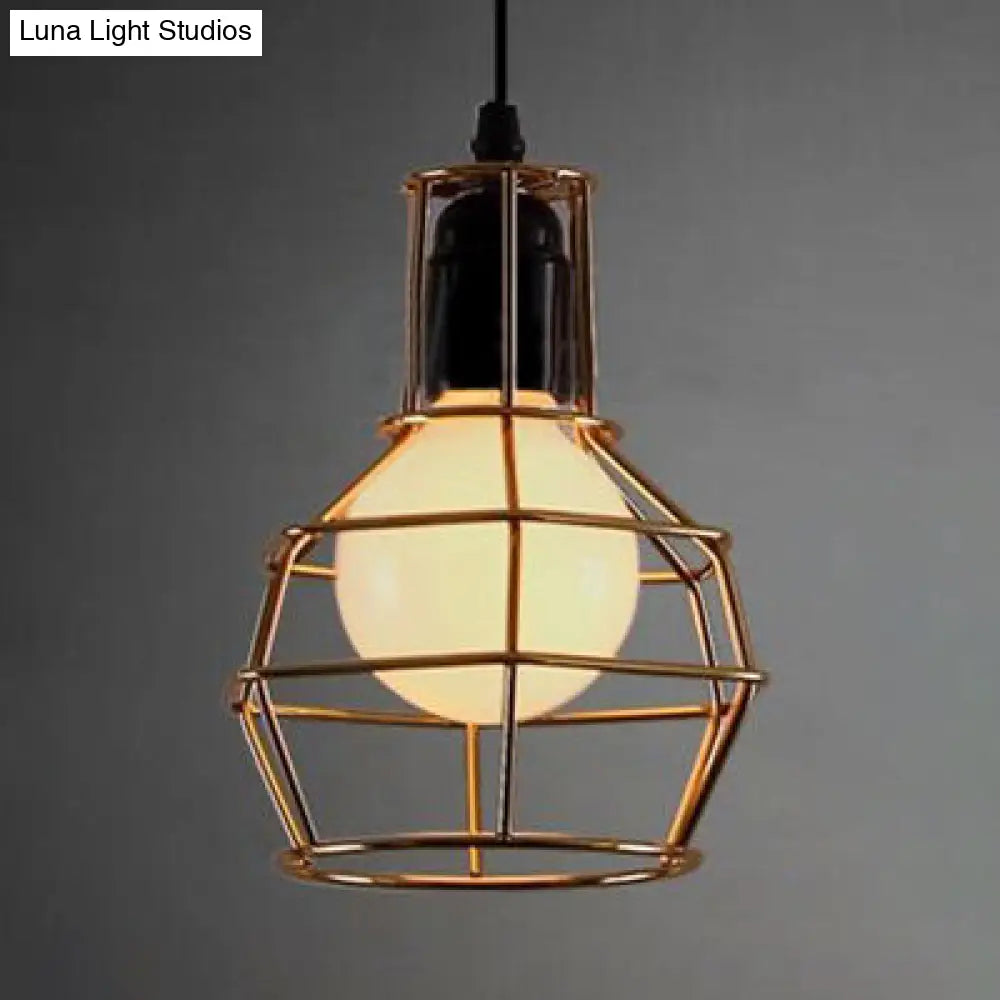 Retro Metallic Hanging Lamp - Globe Coffee Shop Loft Pendant Light Fixture