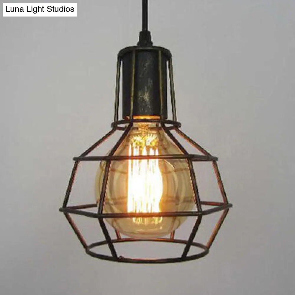 Retro Metallic Hanging Lamp - Globe Coffee Shop Loft Pendant Light Fixture