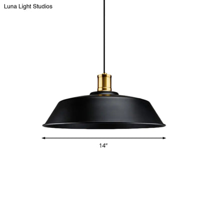 Retro Metallic Pendant Light - Barn Living Room Ceiling Lamp, Black Finish, 1 Light, 10"/14"/18" Width