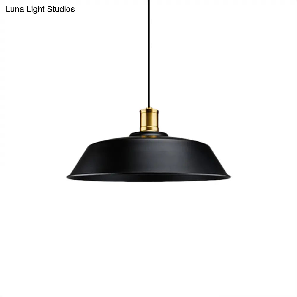 Retro Metallic Pendant Light - Barn Living Room Ceiling Lamp, Black Finish, 1 Light, 10"/14"/18" Width