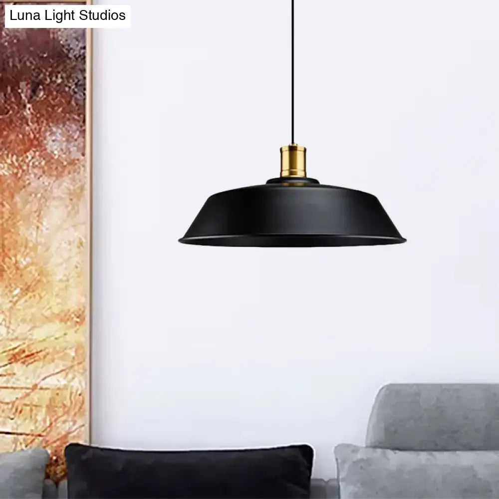 Retro Metallic Pendant Light - Barn Living Room Ceiling Lamp, Black Finish, 1 Light, 10"/14"/18" Width