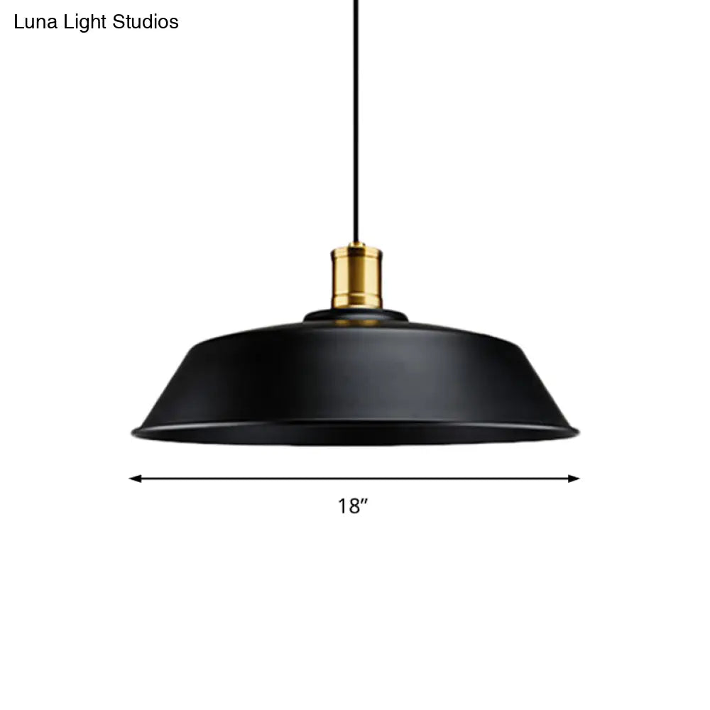 Retro Metallic Pendant Light - Barn Living Room Ceiling Lamp, Black Finish, 1 Light, 10"/14"/18" Width