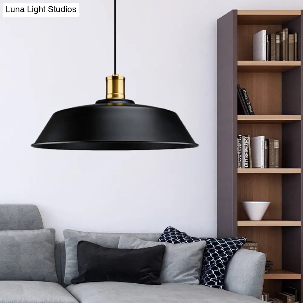 Retro Metallic Pendant Light - Barn Living Room Ceiling Lamp, Black Finish, 1 Light, 10"/14"/18" Width