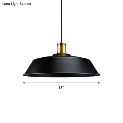 Retro Metallic Pendant Light - Barn Living Room Ceiling Lamp, Black Finish, 1 Light, 10"/14"/18" Width