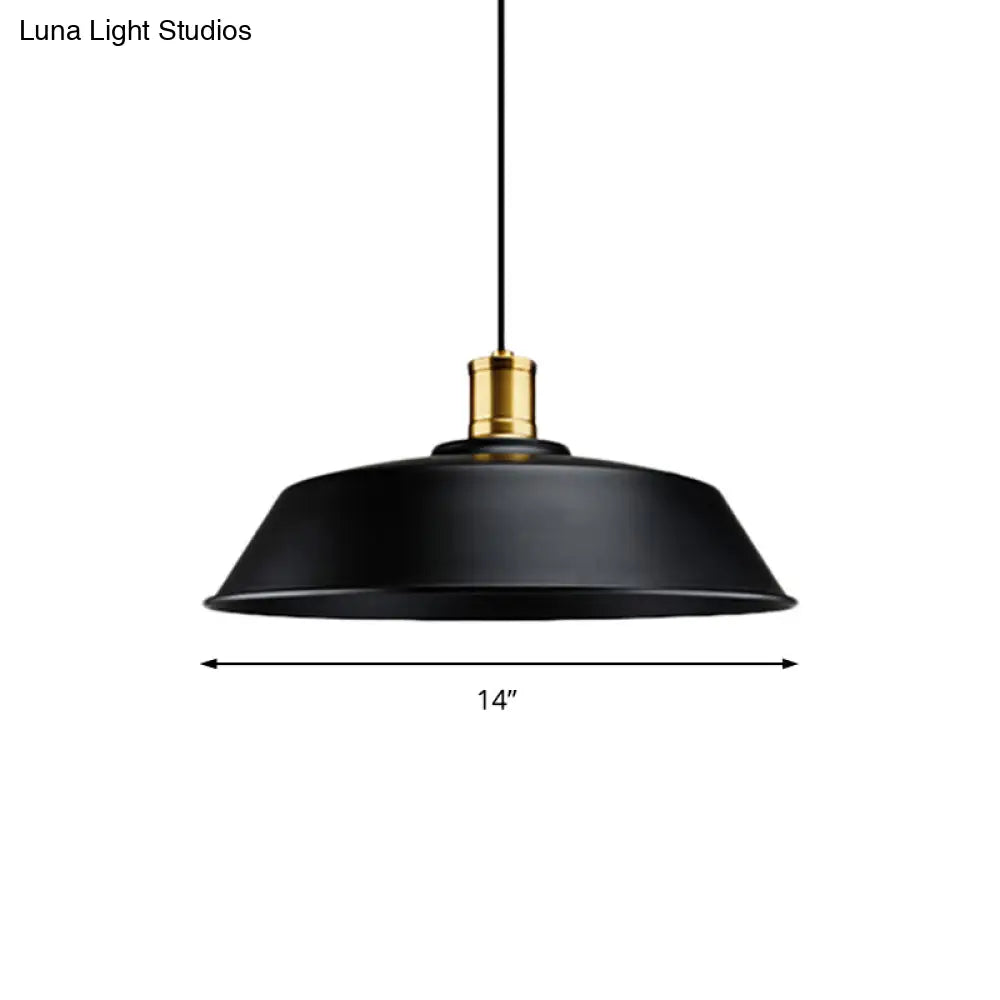 Retro Metallic Pendant Light - Barn Living Room Ceiling Lamp, Black Finish, 1 Light, 10"/14"/18" Width