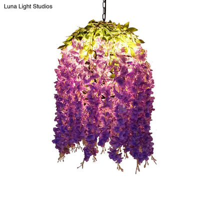 Retro Metallic Purple Sphere Pendant Ceiling Light with Wisteria Decor - Ideal for Restaurants