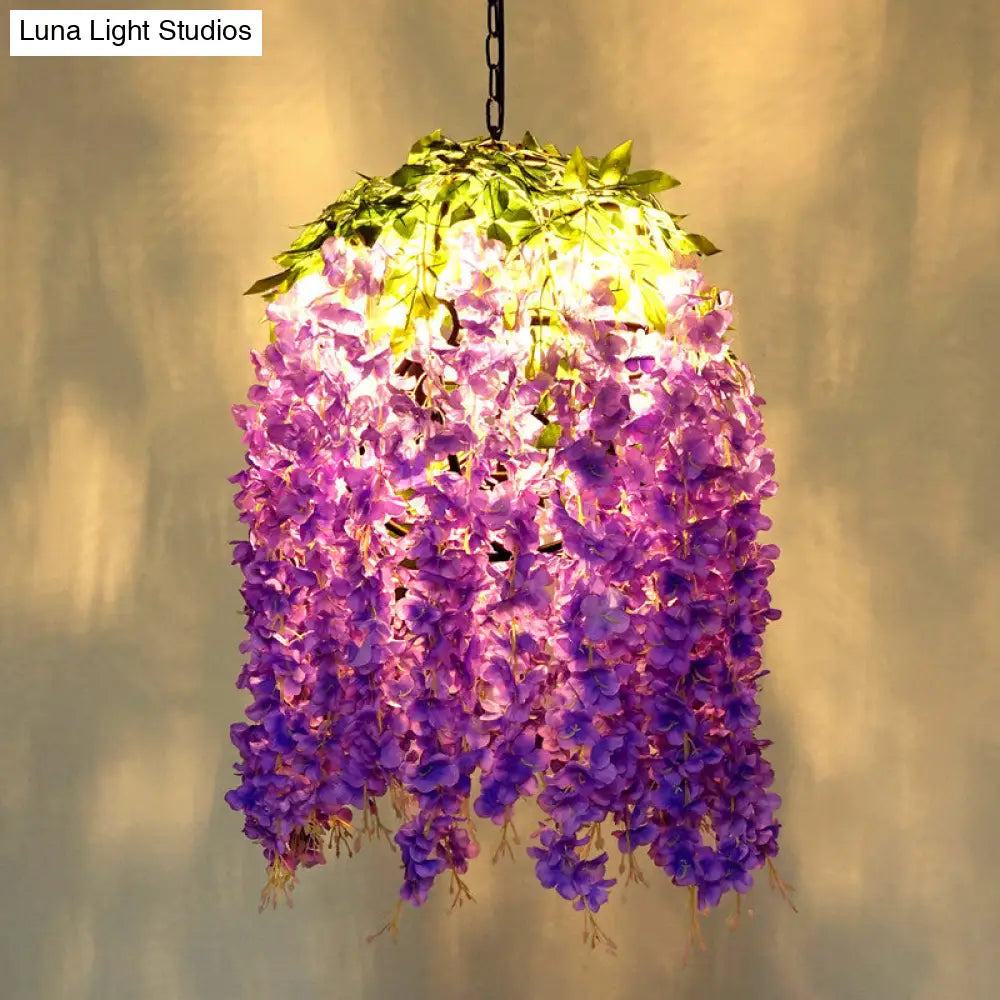 Retro Metallic Purple Sphere Pendant Ceiling Light with Wisteria Decor - Ideal for Restaurants