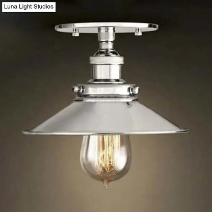 DecorBites™ DecorBites™ Retro Metallic Semi Flush Mount Ceiling Light - Black/Rust Cone Shade, 1 Head - Close to Ceiling Lighting for Balconies