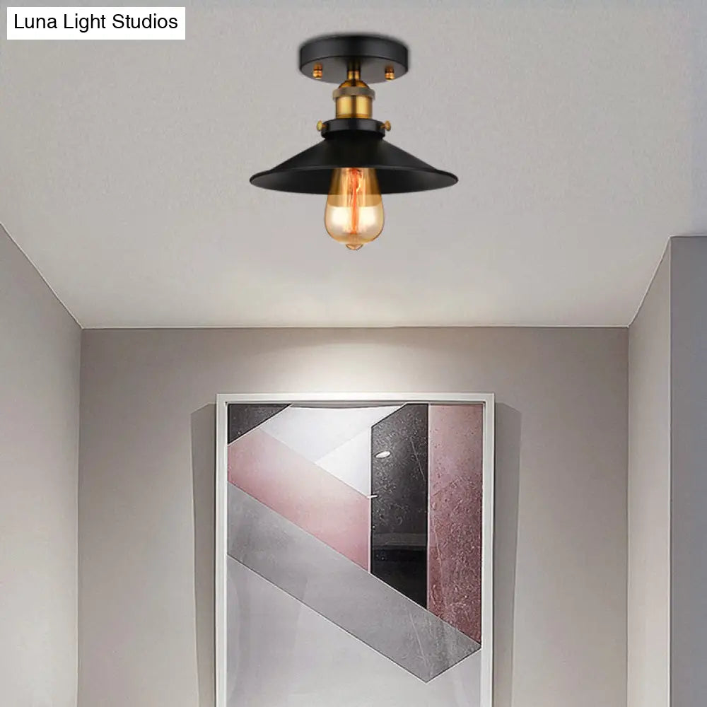 DecorBites™ DecorBites™ Retro Metallic Semi Flush Mount Ceiling Light - Black/Rust Cone Shade, 1 Head - Close to Ceiling Lighting for Balconies