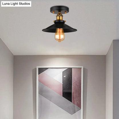 DecorBites™ DecorBites™ Retro Metallic Semi Flush Mount Ceiling Light - Black/Rust Cone Shade, 1 Head - Close to Ceiling Lighting for Balconies