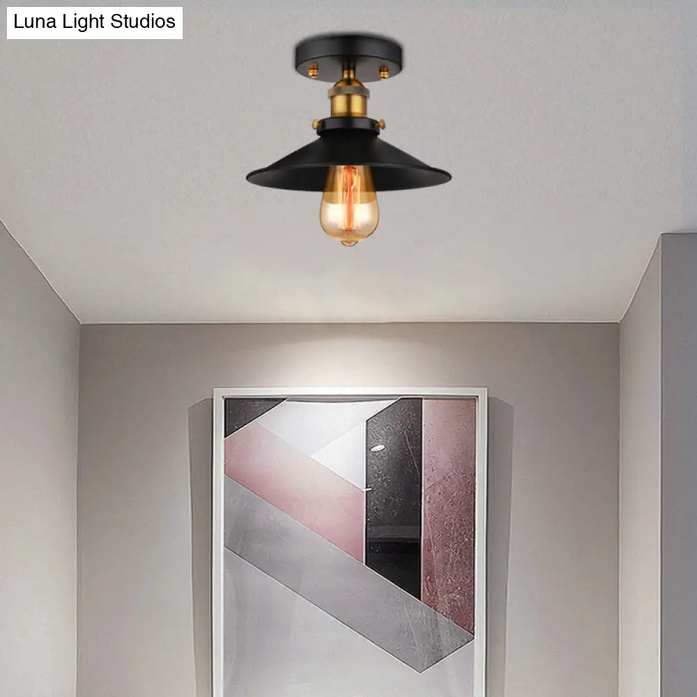 DecorBites™ DecorBites™ Retro Metallic Semi Flush Mount Ceiling Light - Black/Rust Cone Shade, 1 Head - Close to Ceiling Lighting for Balconies