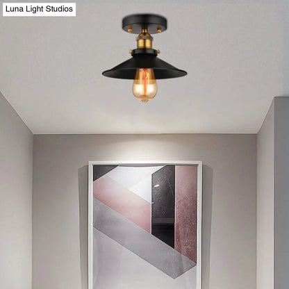 DecorBites™ DecorBites™ Retro Metallic Semi Flush Mount Ceiling Light - Black/Rust Cone Shade, 1 Head - Close to Ceiling Lighting for Balconies