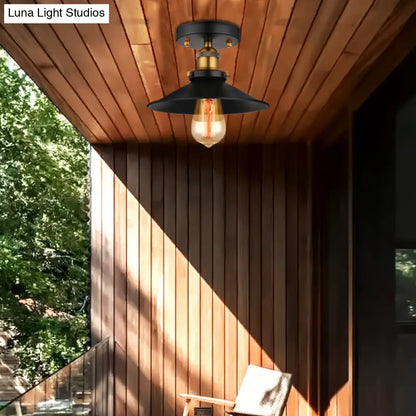 DecorBites™ DecorBites™ Retro Metallic Semi Flush Mount Ceiling Light - Black/Rust Cone Shade, 1 Head - Close to Ceiling Lighting for Balconies