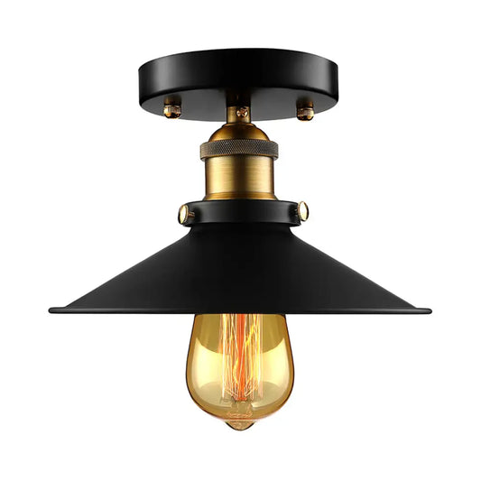 DecorBites™ DecorBites™ Retro Metallic Semi Flush Mount Ceiling Light - Black/Rust Cone Shade, 1 Head - Close to Ceiling Lighting for Balconies