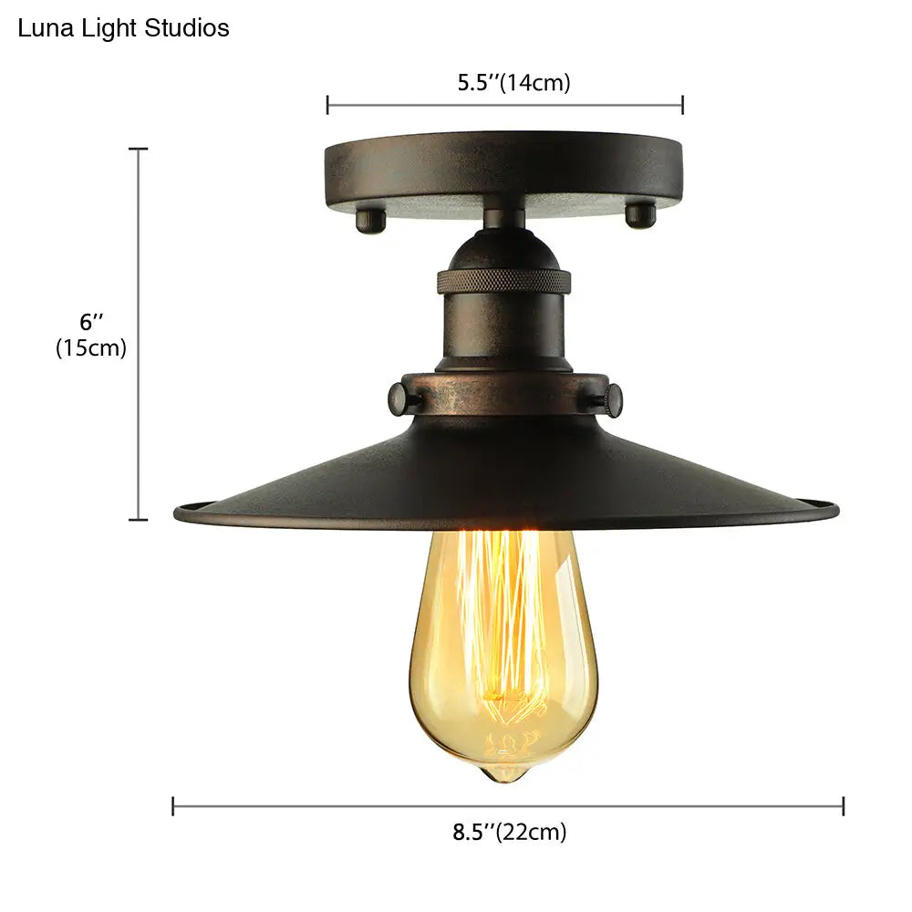 DecorBites™ DecorBites™ Retro Metallic Semi Flush Mount Ceiling Light - Black/Rust Cone Shade, 1 Head - Close to Ceiling Lighting for Balconies