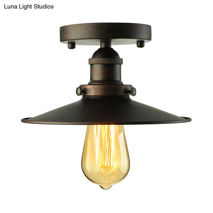 DecorBites™ DecorBites™ Retro Metallic Semi Flush Mount Ceiling Light - Black/Rust Cone Shade, 1 Head - Close to Ceiling Lighting for Balconies