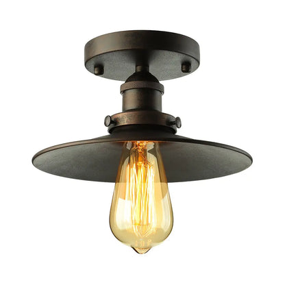 DecorBites™ DecorBites™ Retro Metallic Semi Flush Mount Ceiling Light - Black/Rust Cone Shade, 1 Head - Close to Ceiling Lighting for Balconies